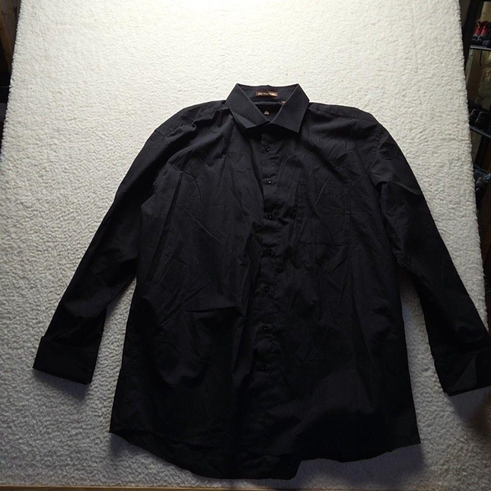 Henri Picard Dress Shirt Mens 18.5 36/37 Black Solid Classic Fit Long Sleeve